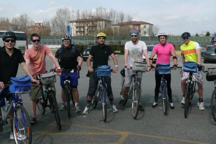 Young friends ready to start for their Toscana trip at Pisa Airport