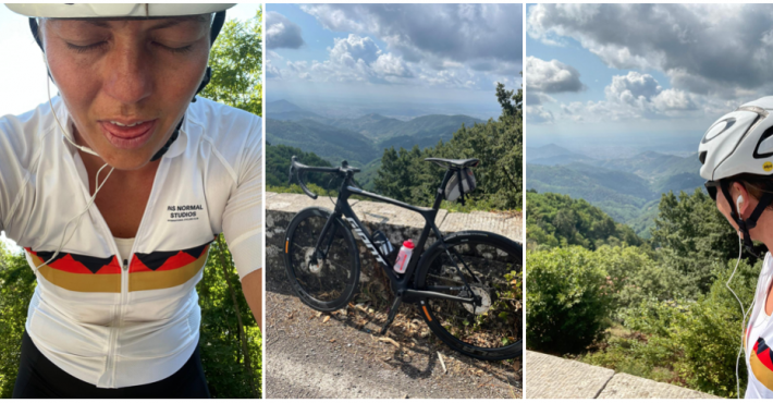 Ellen and our TCR Di2 climbing Val di Nievole mountains 